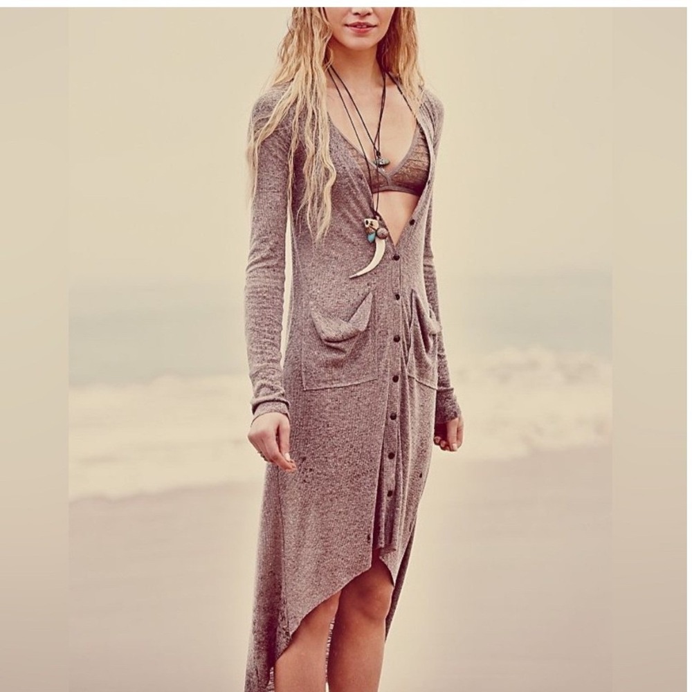 FP Beach Bonita Long Cardigan Dress Dusty Rose Heathered Size‎ Small